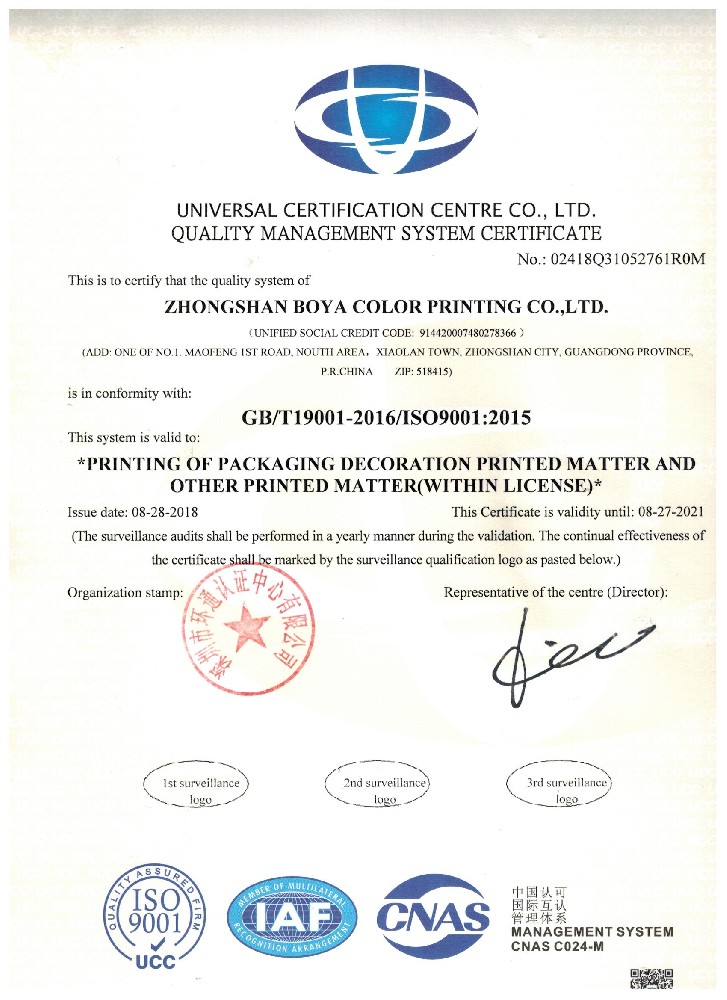 ISO9001 Quality Management System Certificate