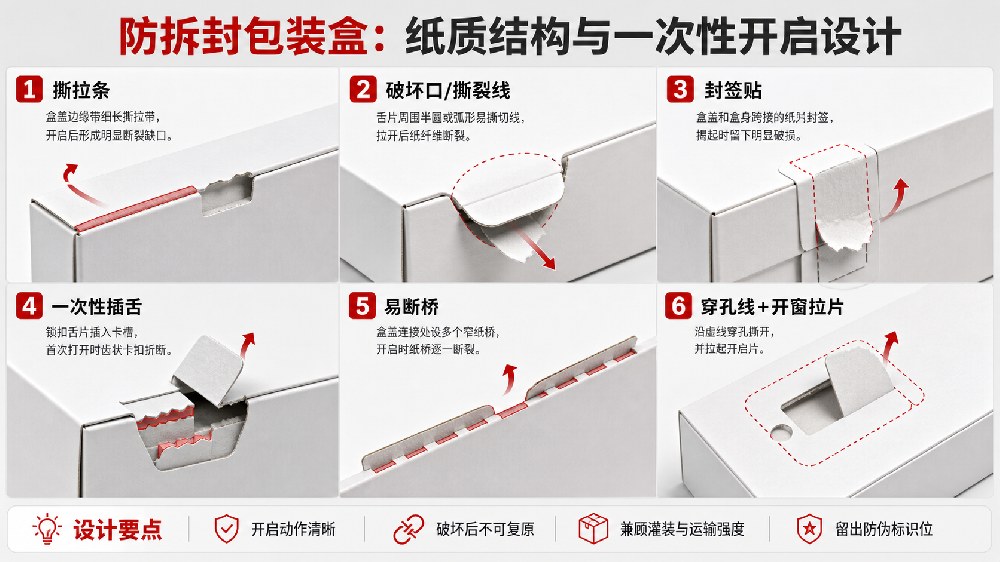 防拆封包装盒有哪些纸质结构？破坏口、封签与一次性开启设计指南