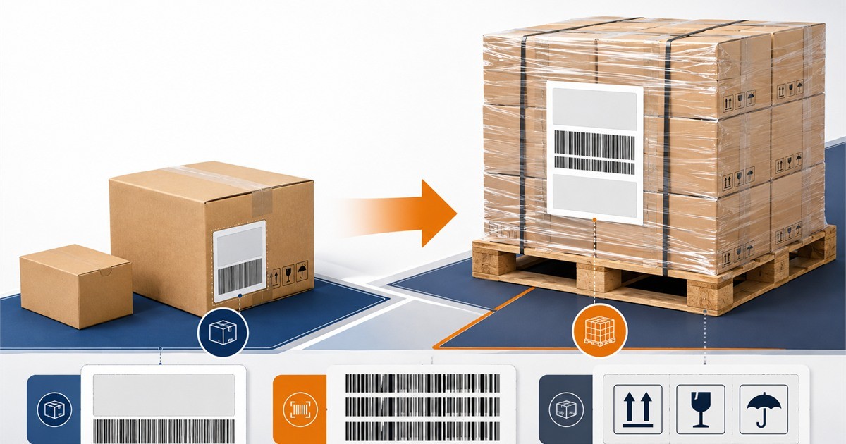 GTIN、SSCC、GS1-128与Shipping Mark在出口包装中的关系对比图 GTIN、SSCC、GS1-128与Shipping Mark在出口包装中的关系对比图